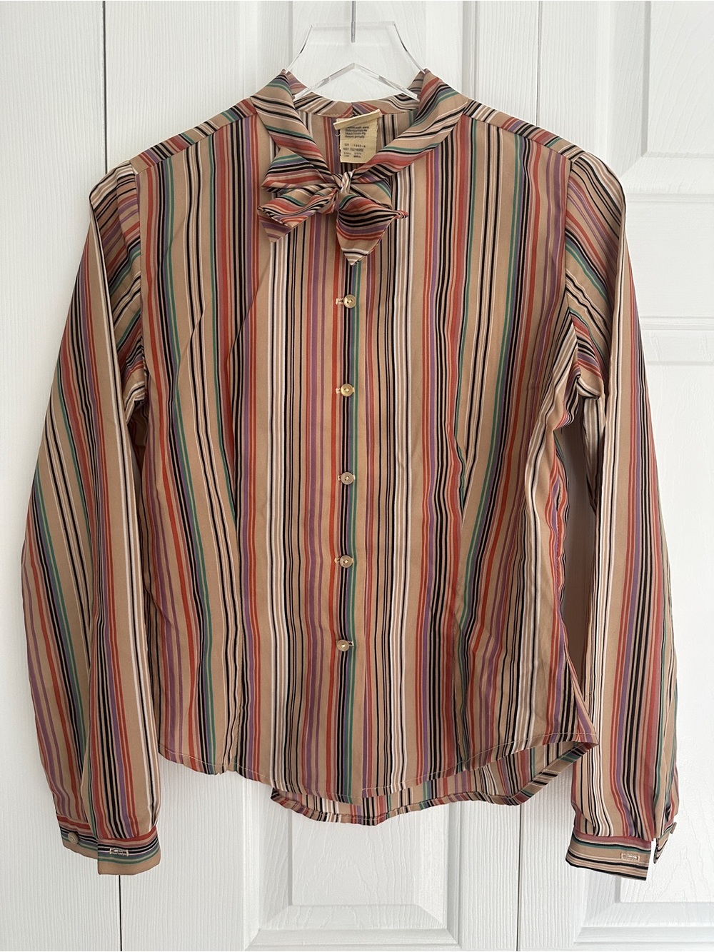 Byer California | Vintage 80s Women's Long-Sleeve Striped Bow-Tie Blouse